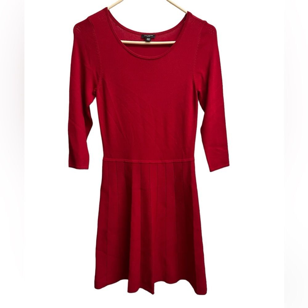Ann Taylor Petite Red Pleated Flare Long Sleeve Sweater Dress SZ XSP
